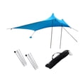 thumbnail image 3 of Toldo de playa con protección solar, cuerdas resistentes al viento, aislamiento térmico, refugio solar exterior con 2 postes para artículos esenciales Azul, 3 of 8
