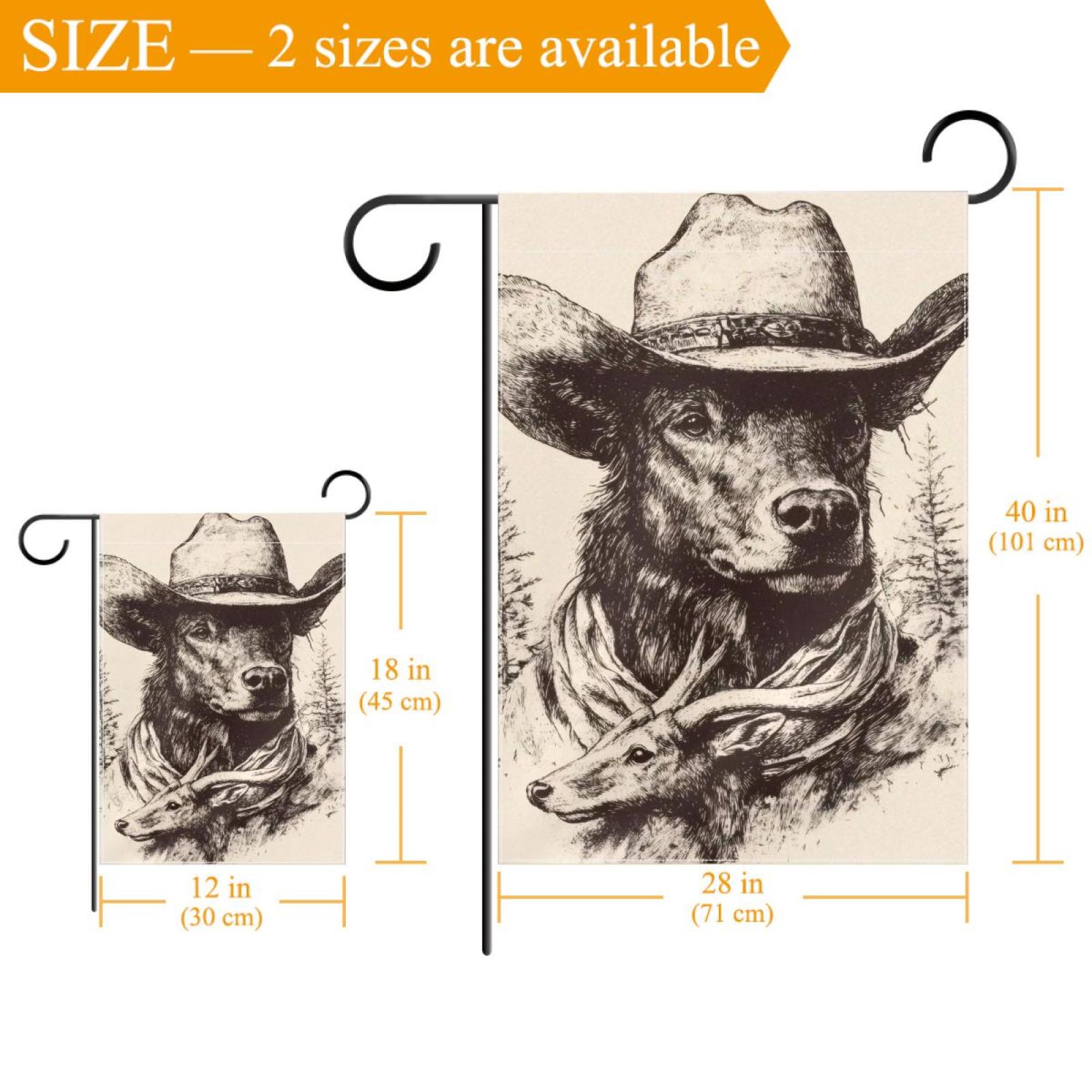 Vintage Western Cowboy Wildlife Pattern Double Sided Garden Flag Decorative Weather Resistant Yard Flag, Large DIY Vertical Flag for Farmhouse Patio Lawn, 28x40 Inch