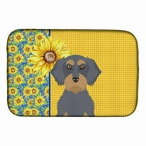 Carolines Treasures WDK5405DDM 21 x 14 in. Summer Sunflowers Wirehair Blue & Tan Dachshund Dish Drying Mat