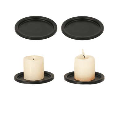 MODANU 4 Pcs Candle Holder Tray Black Candle Plate for Pillar & Wax Candles Retro Incense Trays Dish Holders for Table Centerpiece Christmas Fireplace Living Room Decorations