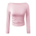 thumbnail image 5 of GEWSEY Women's Boat Neck Tops Long Sleeve Shirts Casual Fitted Tee Shirts Solid Color Fall Basic Clothes (Pink, XL), 5 of 5