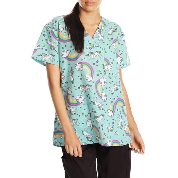 Just Love Women's Scrub Tops (Turquoise - Unicorn Rainbow, Large)