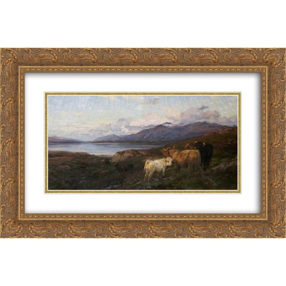 Henry William Banks Davis 2x Matted 24x16 Gold Ornate Framed Art Print 'Cattle in a Highland Loch'
