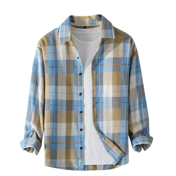 ameIAEA Men's Plaid Button Down Shirts Fall Long Sleeve Lightweight Shirt Jacket Collar Casual Tops