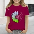 thumbnail image 2 of CPNG Girls Sunflower Shirts Cute Summer Round Neck T-Shirt Floral Graphic Short Sleeve Tees Tops Casual Clothes(Wine,6-7 Years), 2 of 5