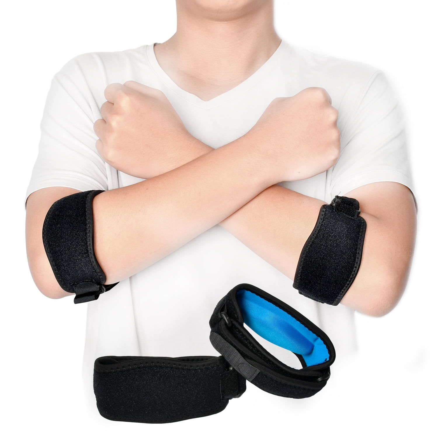 Adjustable Elbow Brace 2pack, Tennis Elbow Strap with Compression Pad, Arm Brace, Golf Elbow Brace for Men and Women, Blue