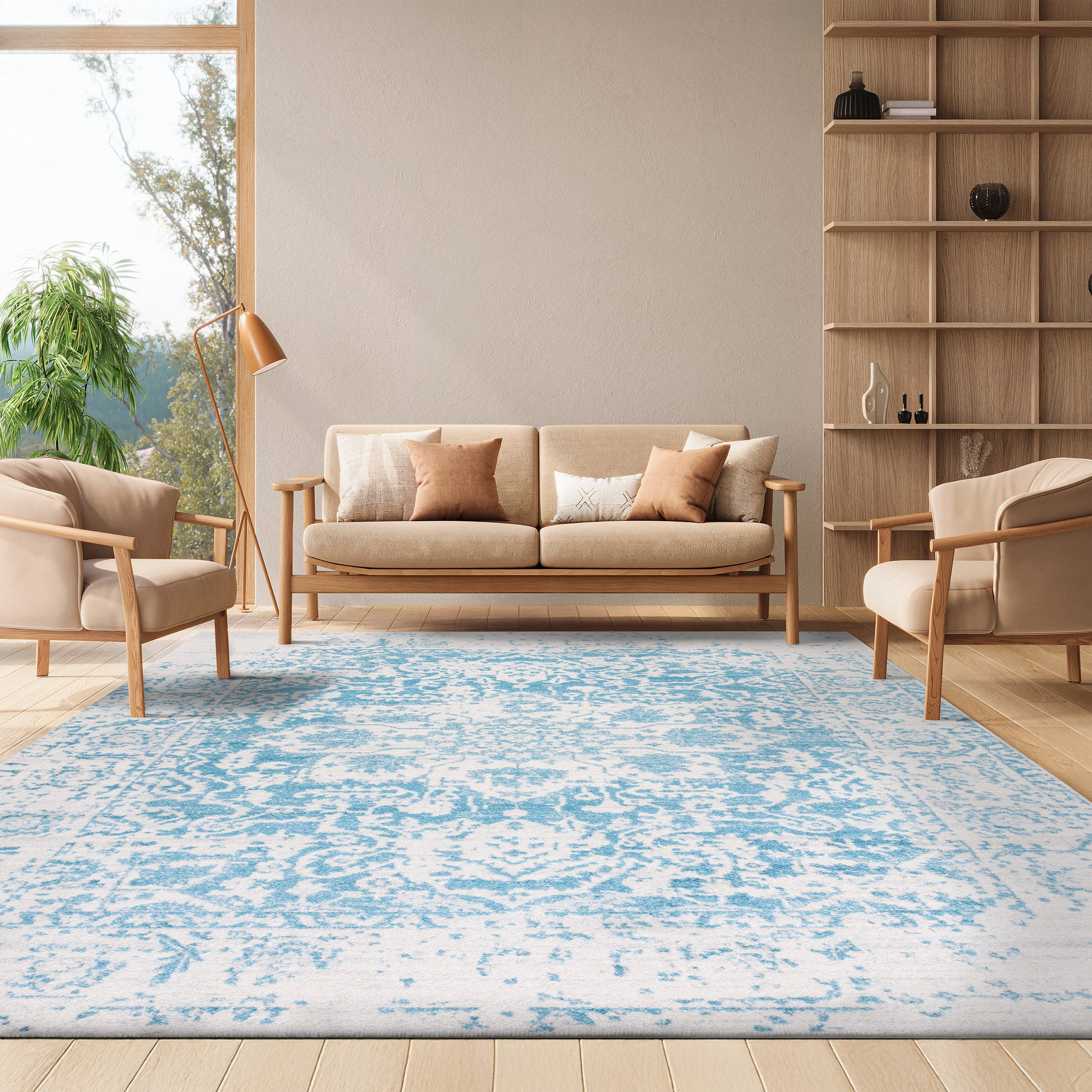 SAFAVIEH Madison Katina Oriental Area Rug, Teal/Ivory, 6'7" x 9'2" - Traditional Design, Teal & Ivory, Non-Shedding & Easy Cleaning, Ideal for Living Room, Bedroom, Dining Space