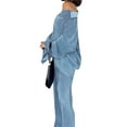 thumbnail image 3 of SAYOO Women 2 Piece Casual Lounge Wear Outfits for Women Long Sleeve Button Shirt Top High Waist Loose Pants Streetwear Pajamas, 3 of 9