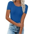 thumbnail image 2 of Womens Basic Short Sleeve Slim Fit T Shirts Ndbuld Women's Casual Solid Color Short-Sleeved Crew-Neck Top,Blue,2XL, 2 of 6