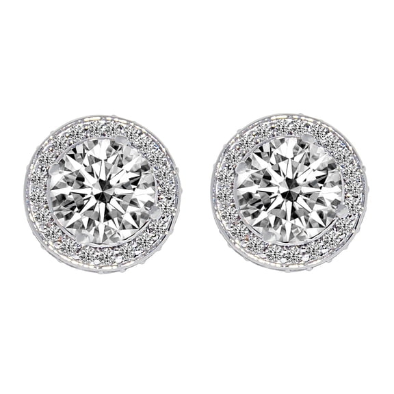 Precious Stars 14K White Gold 8.85-mm Round Cubic Zirconia Halo Crown Stud Earrings