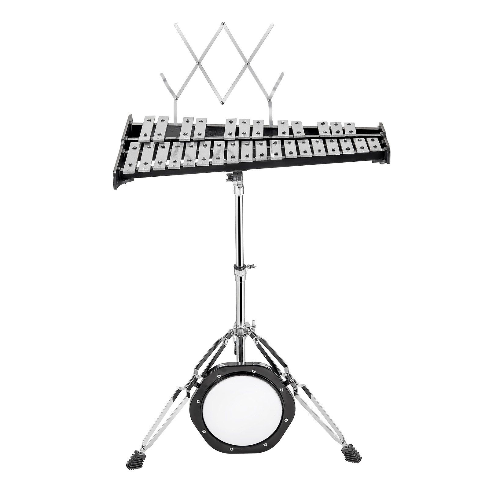 30-Note Professional Glockenspiel Kit, Aluminum Alloy Bars with Adjustable Stand & 8" Practice Pad, for Music Classroom Instruction, Marching Band Practice and Home Music Education