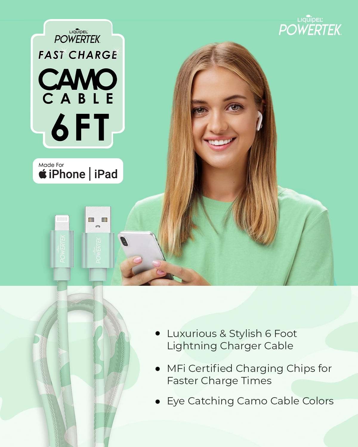 Liquipel Lightning Cable Camo - Green