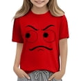thumbnail image 5 of Blusas y camisas de manga corta con cuello redondo para niños y niñas, color liso, con estampado de expresión linda, manga corta, holgadas y cómodas, blusa para niña, 5 of 5