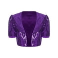 thumbnail image 3 of inlzdz Womens Glitter Sequins Short Sleeve Open Front Cropped Jacket Cardigan Purple 4XL, 3 of 5