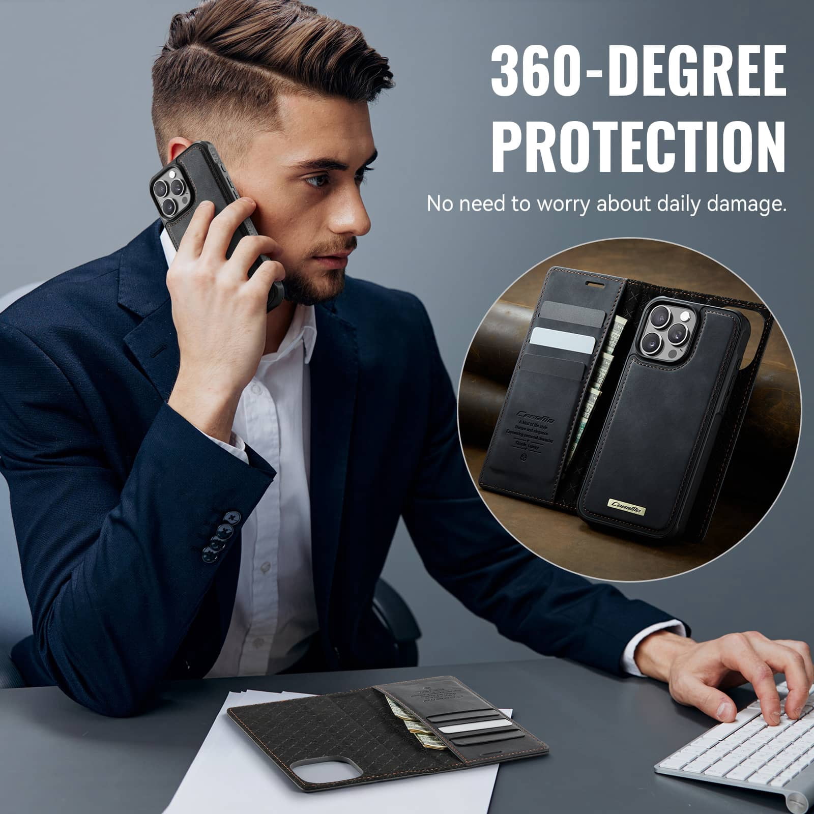 Magnetic 2 in 1 Magsafe Detachable Wallet Case for iPhone 16 Pro Max with Card Holder Women Men, Retro PU Leather【RFID Blocking】Kickstand Shockproof Cover