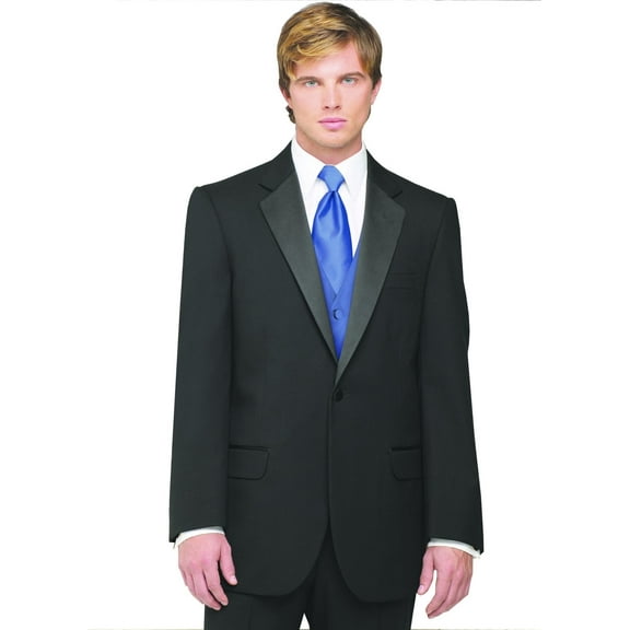 Neil Allyn 7-Piece Formal Tuxedo with Pleated Front Pants, Shirt, Royal Blue Vest, Tie & Cuff Links. Prom, Wedding, Cruise