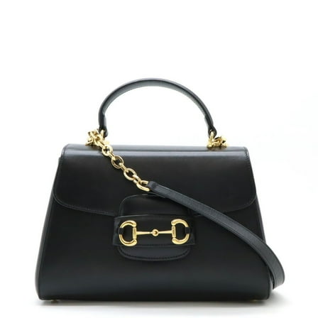 Pre-Owned GUCCI Horsebit 1955 Medium Bag Handbag Shoulder Leather Black 702049 (Good)