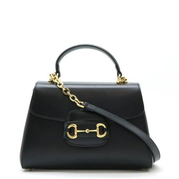 Pre-Owned GUCCI Horsebit 1955 Medium Bag Handbag Shoulder Leather Black 702049 (Good)