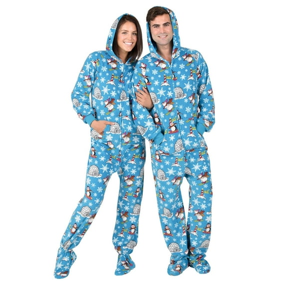 Footed Pajamas - Winter Wonderland Adult Hoodie Fleece One Piece - Adult - Large (Fits 6'0 - 6'4")