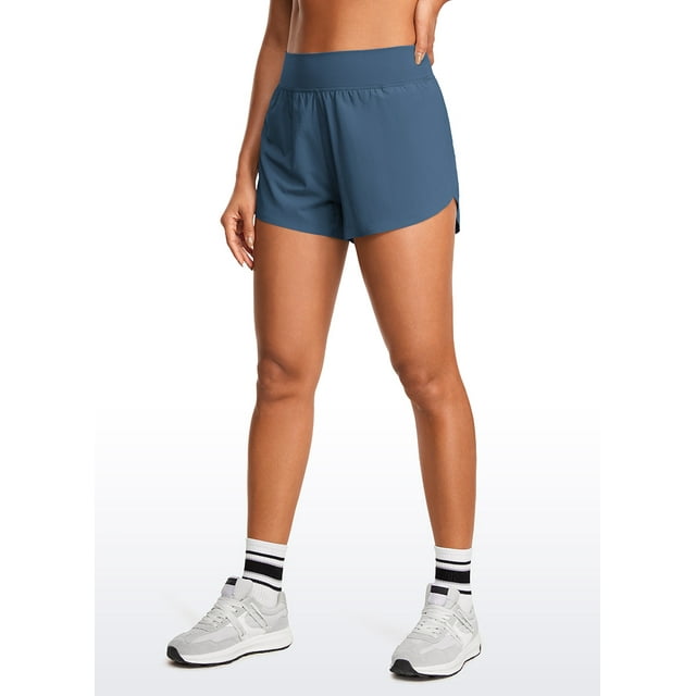 CRZ YOGA High Waisted Dolphin Athletic Running Shorts for Women High Split Comfy Mesh Liner Gym Workout Track Shorts LS