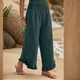 thumbnail image 5 of Mohiass Palazzo Smocked Waist Pants for Women Summer Flowy Ruffle Hem Pants Wide Leg Boho Linen Trousers Beach 2025 Pants with Pockets Dark Green M, 5 of 8