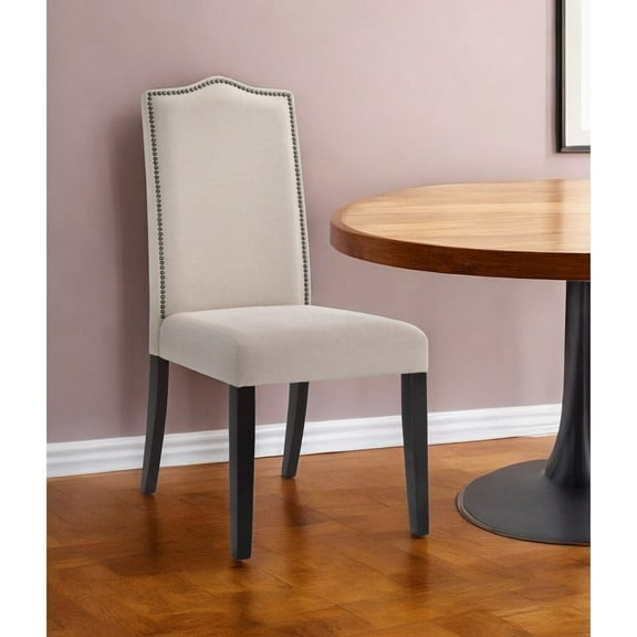 Cream And Espresso Upholstered Linen Dining Parsons Chair