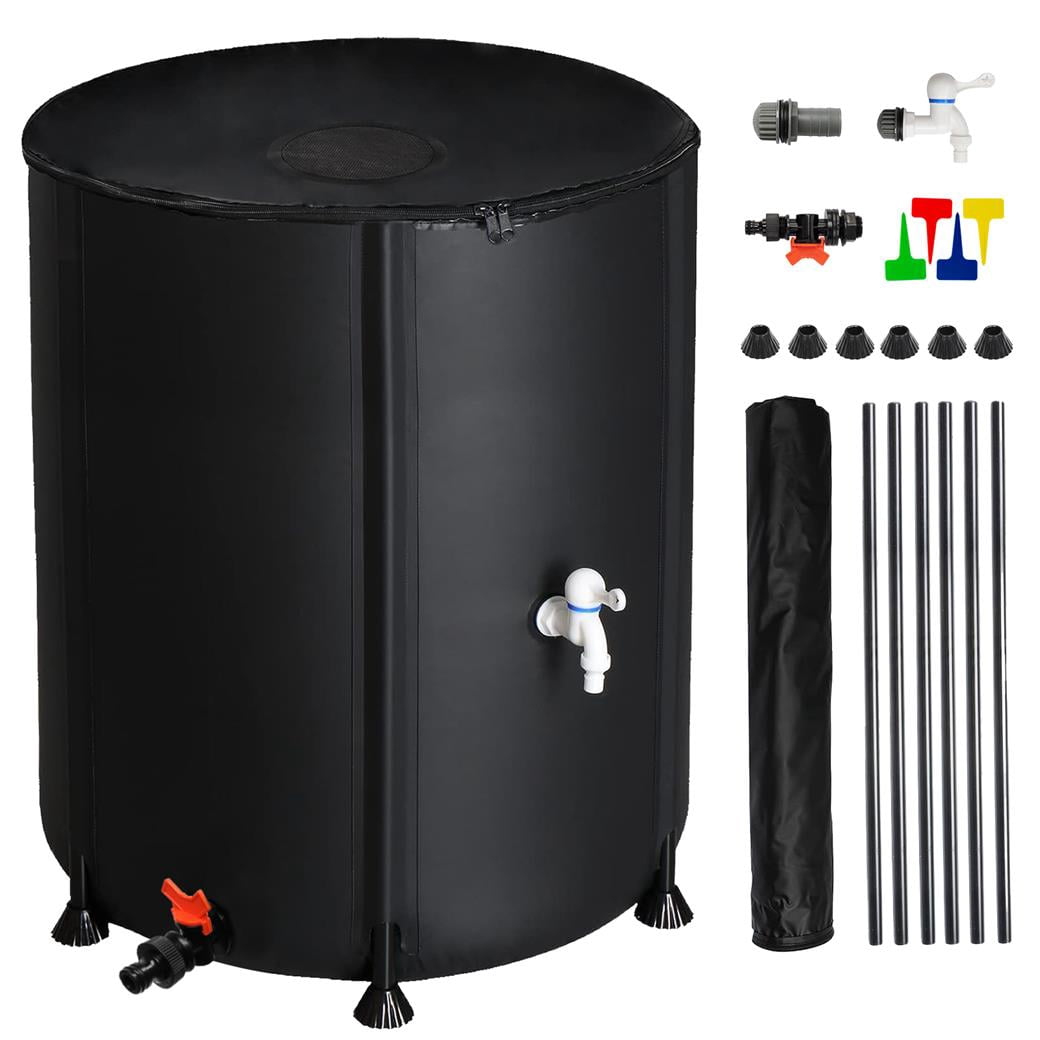 50-Gallon Space-Saving Folded Rainwater Catchment Barrel in Sleek Black - Innovative and Eco-Friendly Water Solution