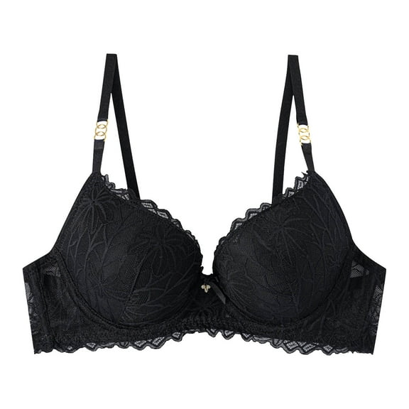 GEWSEY Women's Lace Desire Bra Full-Coverage Lace Bras with Underwire Cups Sexy V Neck Push Up Comfy Bralettes (Black, M)