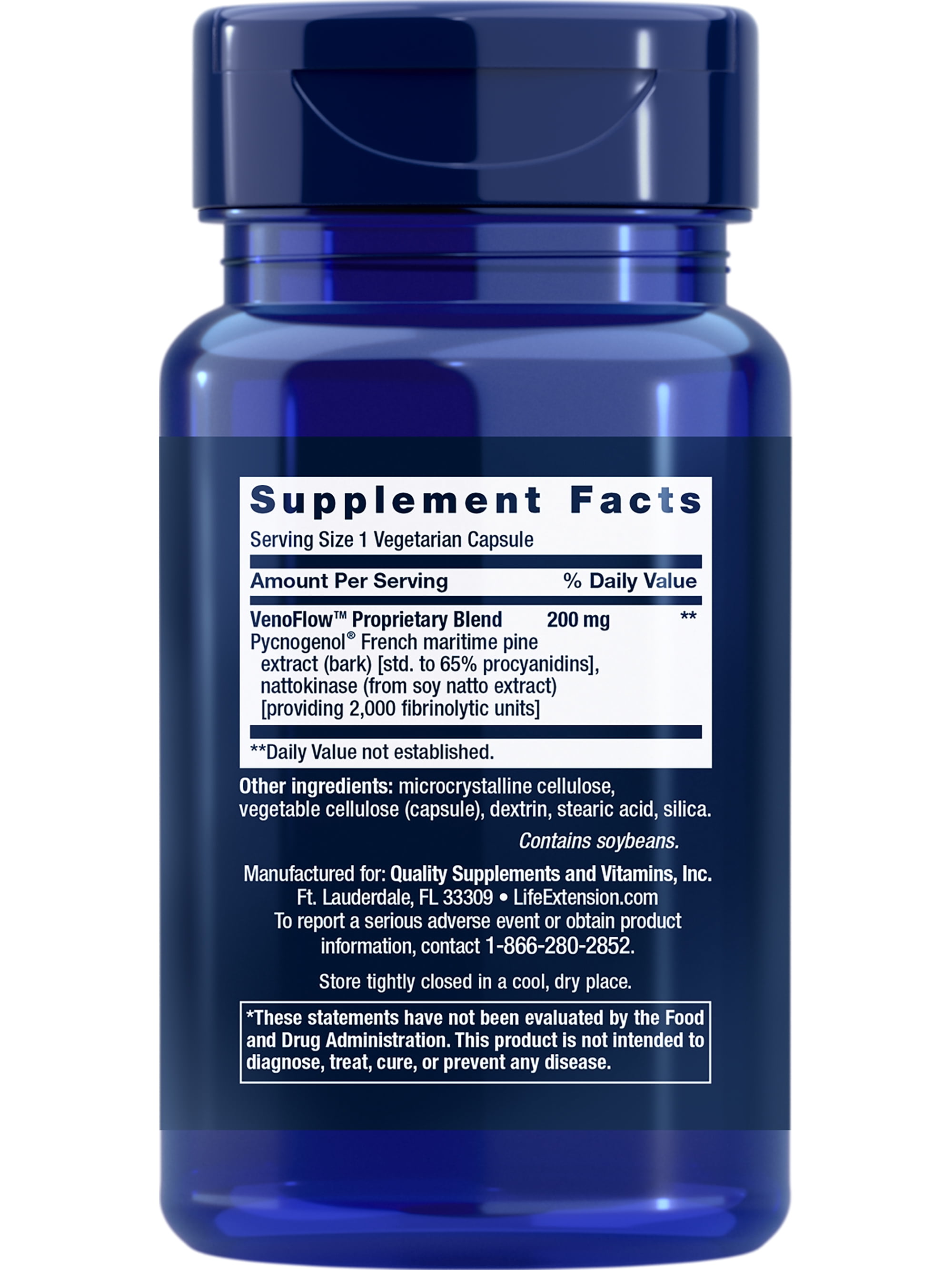 Life Extension VenoFlow - French Maritime Pine Bark and Soy Natto Extract Supplement for Healthy Blood Flow Circulation and Vascular Health – Gluten-Free, Non-GMO, Vegetarian, 1-Daily – 30 Capsules