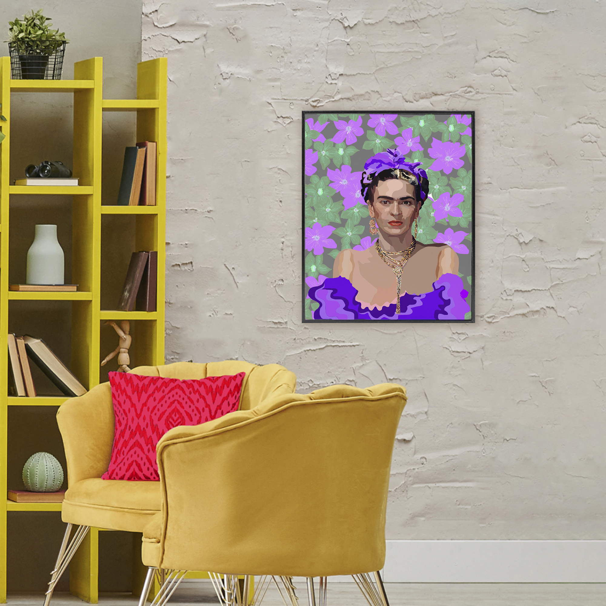 Floral Reverie Frida Black Framed Giclee Art, design by Lynnda Rakos
