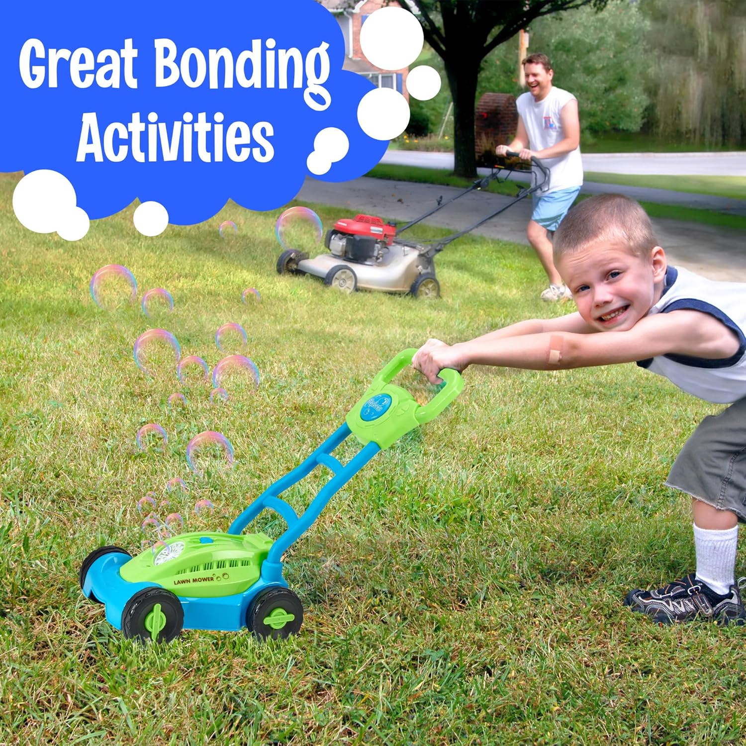 Bubble Lawn Mower Kids Bubble Blowing Machine Indoor Outdoor Push Gardening Toys Birthday Gifts for Preschool Toddlers Boys Kids Age 1 2 3 4 5 - Sunny Days Summer Entertainment