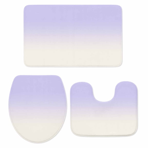 Ombre White Bath Mat 3 Piece Bathroom Rug Set, Romatic Purple Art Non Slip Bath Rug Contour Mat and Toilet Lid Cover, Absorbent Shower Mats Soft Bath Rugs and Mats Sets