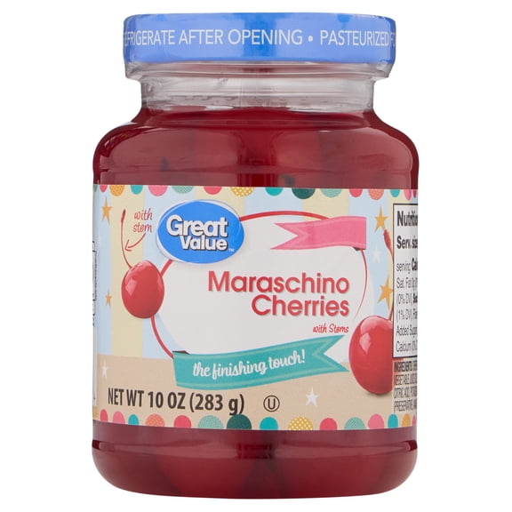 Great Value Maraschino Cherry Natural Color with Stem - 10oz jar