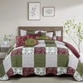 thumbnail image 3 of Home Soft Things 8-Piece Floral Plaid Patchwork Bedspread Set, Reversible & Soft - Burgundy - Queen (106" x 106"), 3 of 8