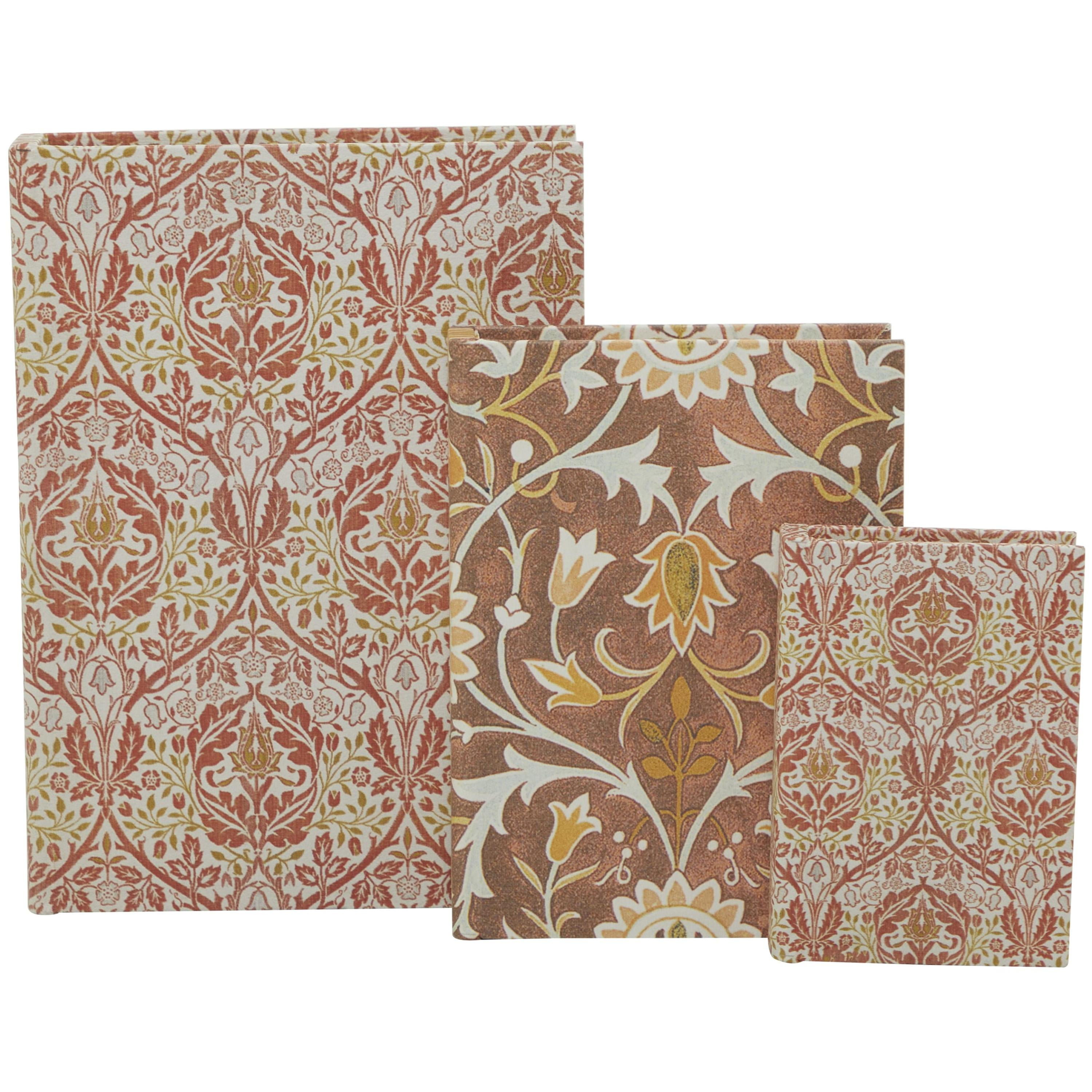 DecMode Faux Book Orange Faux Leather Decorative Box with Varying Patterns, 3 Count