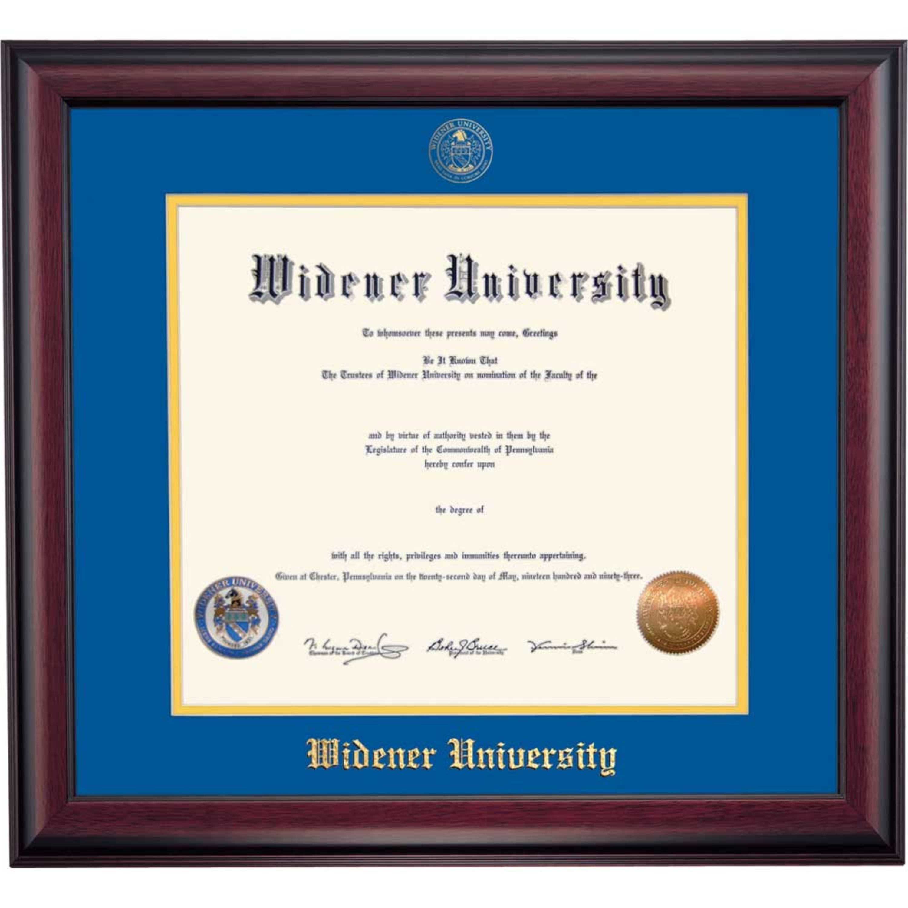 OCM Diploma Frame for Widener University, 21" x 24" Older Diplomas
