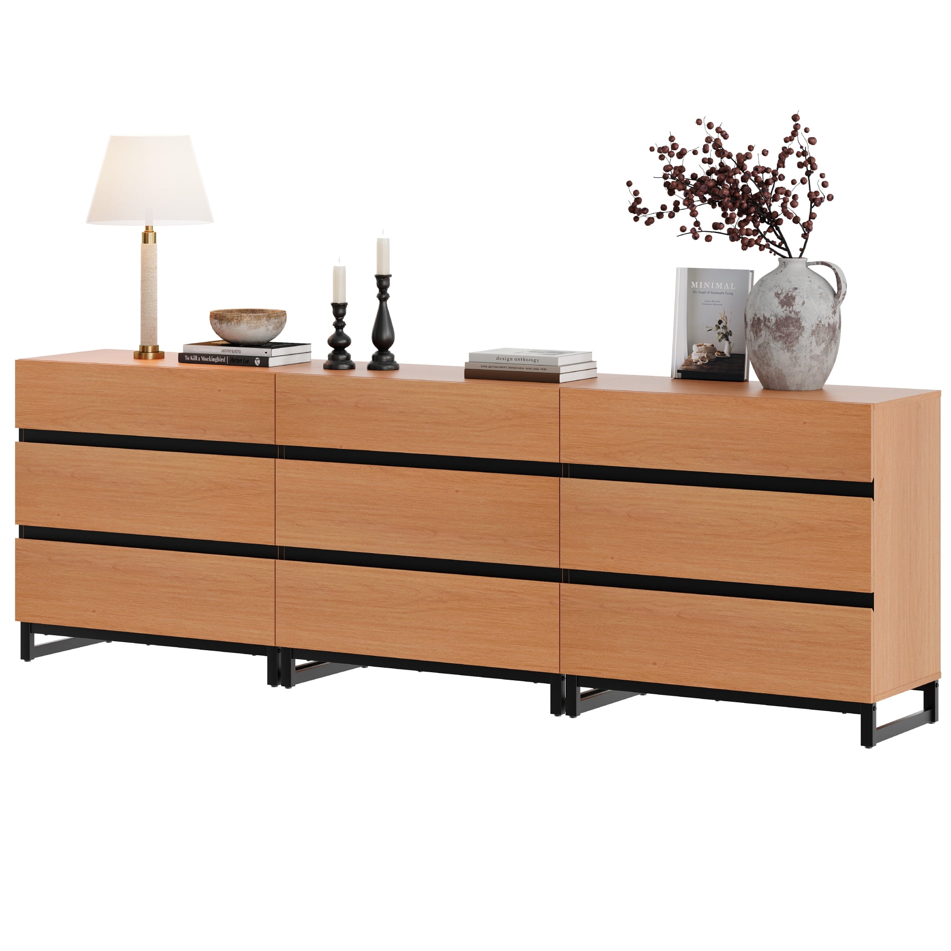 3 In 1 Multifunctional Sideboard Buffet Cabinets, Modern Sideboard With Adjustable Shelf And 9 Drawers, Coffee Bar Cabinet Storage Cabinet For Living Room, Kitchen,Mocha