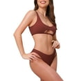 thumbnail image 4 of INSPIRE CHIC Women's Cutout Racerback Ribbed Bikini Sets, 2 Piece Scoop Neck Top Triangle Bottom Swimwear Bathing Suits X-Small Red Brown, 4 of 5