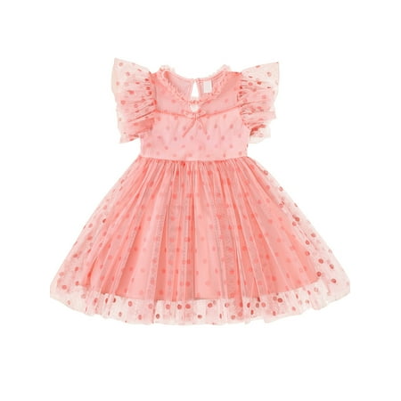 

PBaeM Toddler Little Girls Ruffle Flying Sleeve Polka Dot Short Sleeve Dress