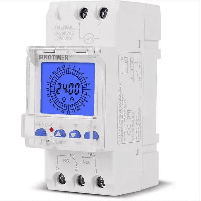 Reloj electrónico digital Laklulu con pantalla LCD de 24 horas, temporizador analógico inteligente programable con interruptor de riel DIN de 85-265 V y intervalo de 15 minutos (30 A)