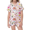 thumbnail image 2 of Girls Pajamas Kids Girls Cartoon Cake Printed Lapel Short Sleeve Tops and Shorts Sleepwear Comfy Pajama Set Size 2-3 Y, 2 of 4