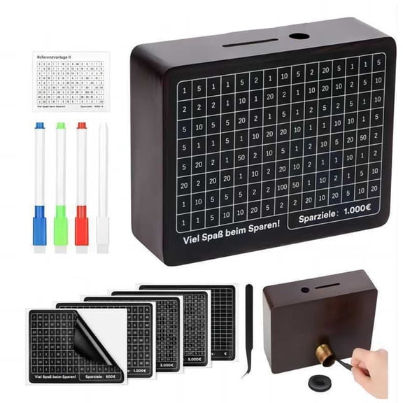 Jesscasday Wood Piggy Banks Money Box with Saving Targets Number for Teaching Kids Finance