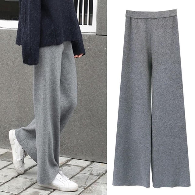 Pantalones anchos de punto con caída para mujer, otoño e invierno, sueltos, rectos, de cintura alta, drapeados, estilo retro suave, pantalones de fregado