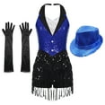 thumbnail image 4 of Aiihoo Women Sparkly Sequins Tuxedo Ballet Gymnastics Leotard Ballroom Latin Jazz Dance Dress Blue M, 4 of 7