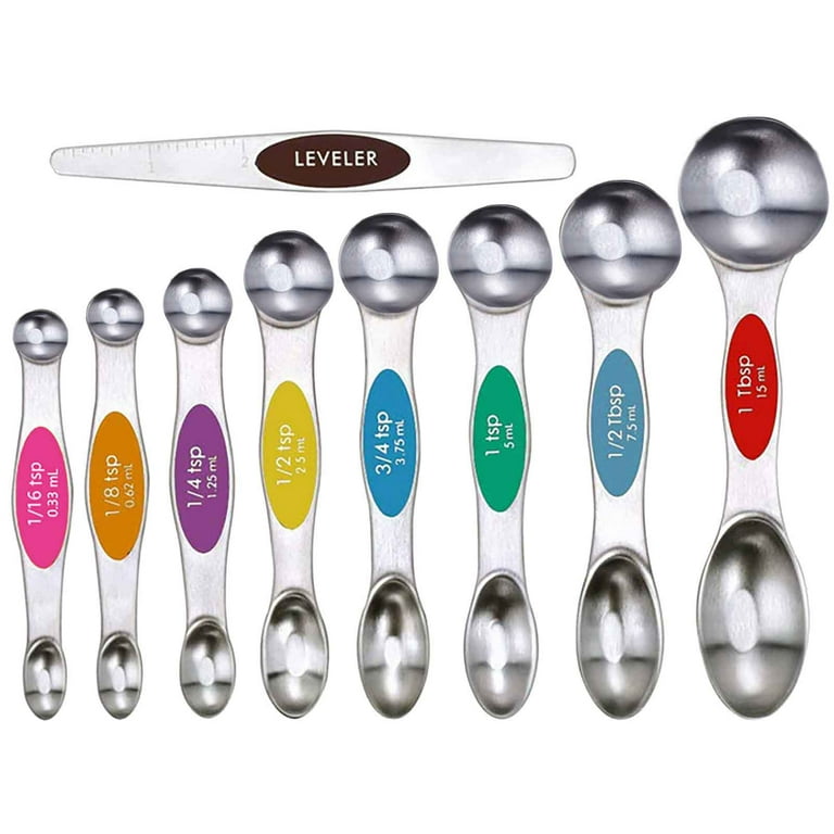 Magnetic Measuring Spoons Set Stainless Steel with Leveler, Stackable Metal Tablespoon Measure Spoon for Kitchen Gadgets Essentials Fits in Spice