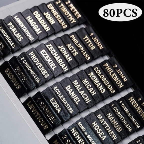 Leather Bible Tabs Bible Journaling Supplies 66 Bible Tabs for Old and New Testament 14 Blank Tabs Bible Index Tabs 80 PCS Black