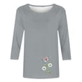 thumbnail image 4 of CYMMPU Spring Tops Round Neck Flower Printed Loose Fit Blouses for Women Dressy Casual Tunic Tops 3/4 Sleeve Fall Fashion Shirts Lightweight Basic T-Shirts Gray XXL, 4 of 4
