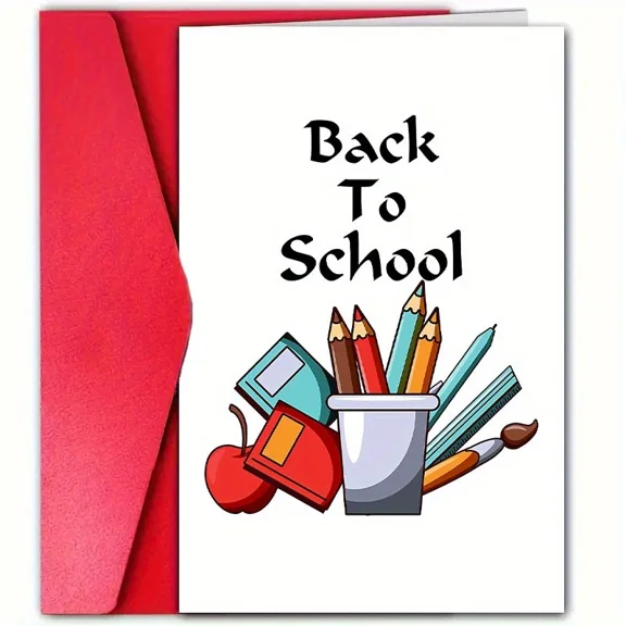 Back to School Greeting Card with Colorful School Supplies - Perfect for Students, Teachers, or New Beginnings - Envelope Included, Blank Inside