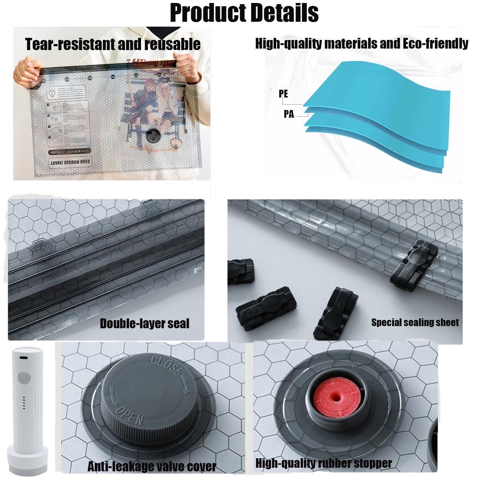 Cordless Travel Vacuum Bag Set, with Rechargeable Air Pump, 6/9Pack 2025 Upgraded Travel Vacuum Bag Set for Luggage and Suitcase Compression Save Space(6 Pack)