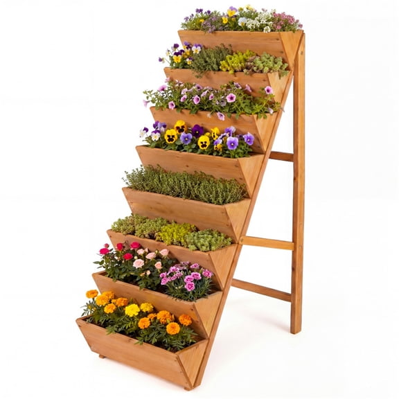 8‑Tier Vertical Fir‑Wood Raised Garden Bed, Stair‑Shaped Freestanding Plant Planter Box for Vegetables Herbs and Flowers